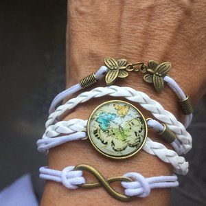 Butterfly White Leather Bracelet